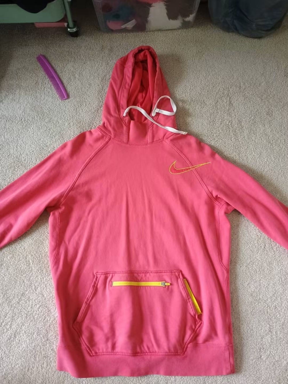 Nike Kids Bright Pink Hoodie with Yellow Swoosh